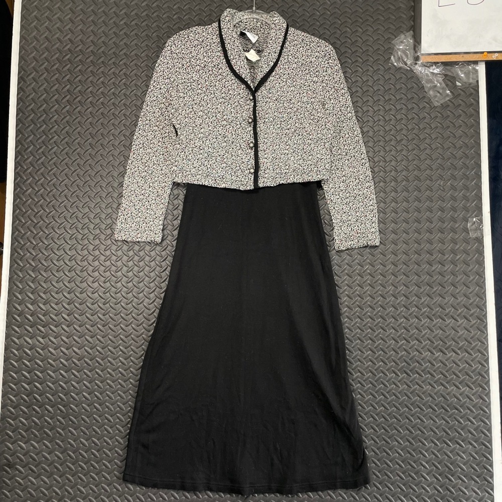 Vintage Petite Focus Gray Black 2 Piece Dress Jacket Women's Size 10 Made In USA